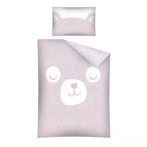Bambusové povlečení do postýlky Medvídek růžový 100x135+40x60