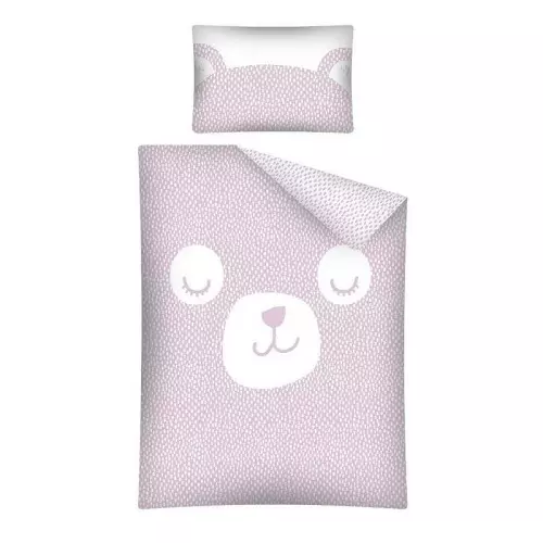 Bambusové povlečení do postýlky Medvídek růžový 100x135+40x60