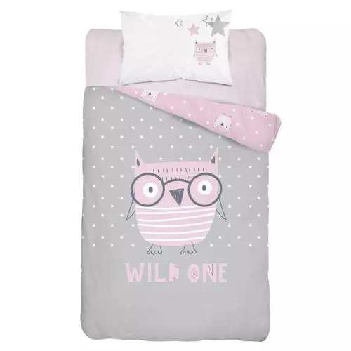 Bavlněné povlečení do postýlky Moudrá Sova pink 100x135+40x60
