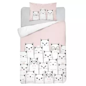 Bavlněné povlečení do postýlky Kočičky růžová 100x135+40x60