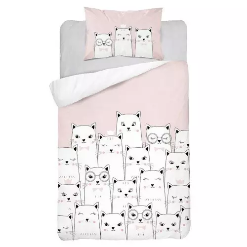Bavlněné povlečení do postýlky Kočičky růžová 100x135+40x60