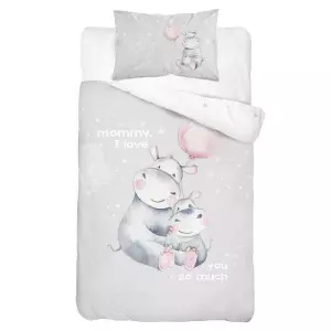 Bambusové povlečení do postýlky Hroch Love grey 100x135+40x60