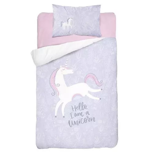 Bambusové povlečení do postýlky Jednorožec lila 100x135+40x60