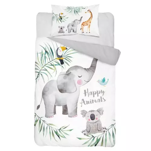 Bambusové povlečení do postýlky Zvířátka šedá 100x135+40x60