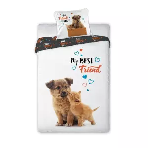 Bavlněné povlečení Best Friends kotě a štěně 140x200+70x90