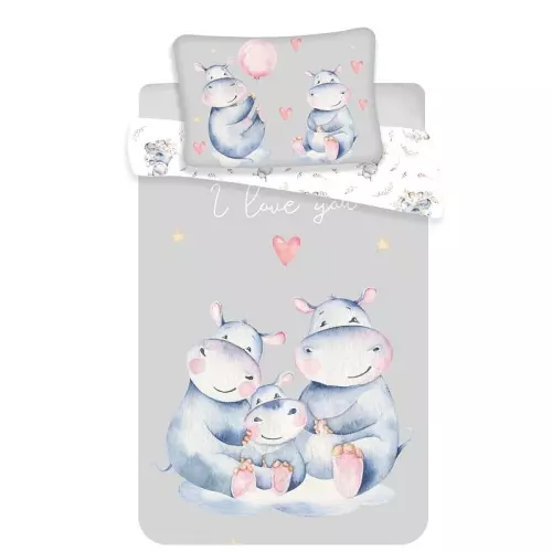 Bavlněné povlečení do postýlky Hrošíci baby 100x135+40x60