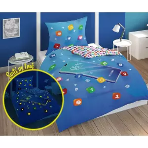 Bavlněné povlečení Telefon blue 140x200+70x80 (svítící)