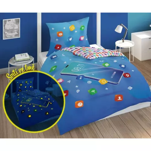 Bavlněné povlečení Telefon blue 140x200+70x80 (svítící)