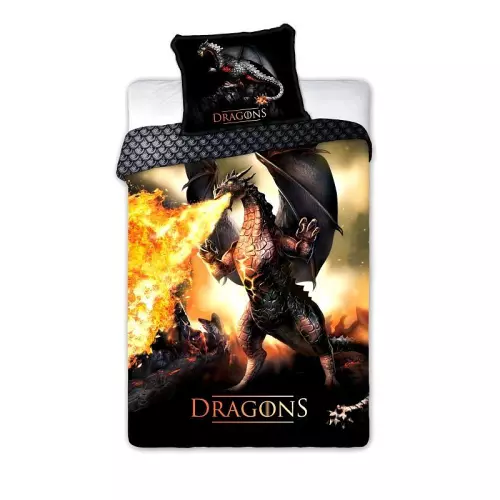 Bavlněné povlečení Drak Black 140x200+70x90