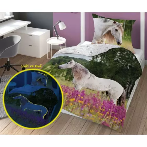 Bavlněné povlečení Kůň na louce 140x200+70x80 (svítící)