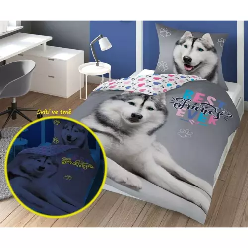 Bavlněné povlečení Husky 140x200+70x80 (svítící)