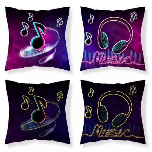 Bavlněný povlak na polštářek Music Noty svítící 40x40 cm