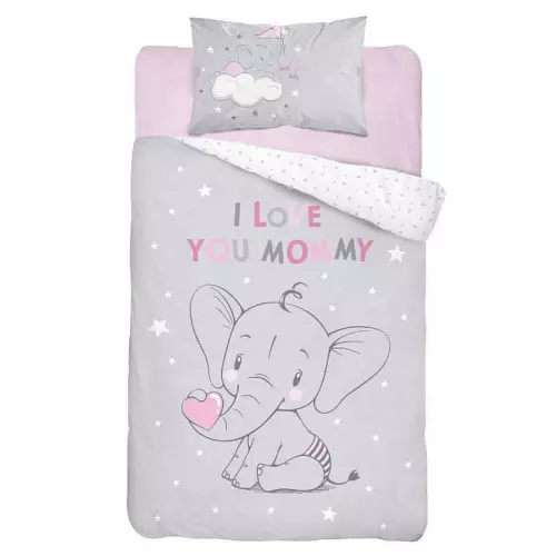 Bavlněné povlečení do postýlky Sloník růžová 100x135+40x60