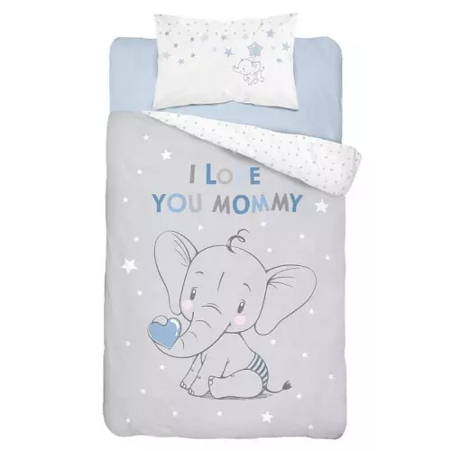 Bavlněné povlečení do postýlky Sloník modrá 100x135+40x60
