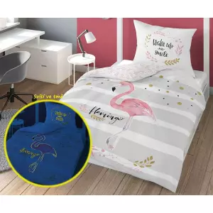 Bavlněné povlečení Plameňák 140x200+70x80 (svítící)