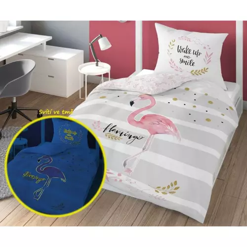 Bavlněné povlečení Plameňák 140x200+70x80 (svítící)