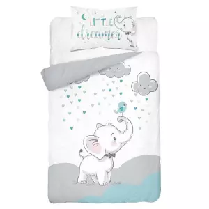 Bambusové povlečení do postýlky Sloník tyrkysová 100x135+40x60