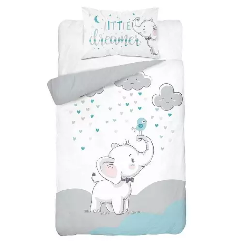 Bambusové povlečení do postýlky Sloník tyrkysová 100x135+40x60