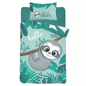 Bambusové povlečení do postýlky Lenochod tyrkys 100x135+40x60