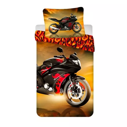 Bavlněné povlečení Motorka Red 140x200+70x90