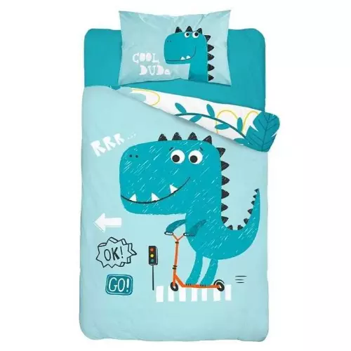 Bambusové povlečení do postýlky Dino blue 100x135+40x60