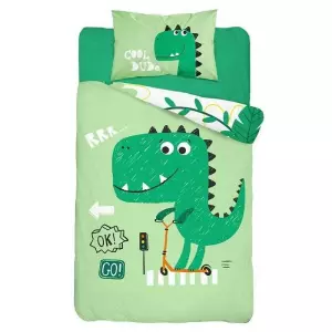 Bambusové povlečení do postýlky Dino green 100x135+40x60
