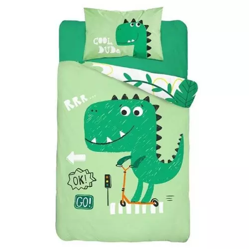 Bambusové povlečení do postýlky Dino green 100x135+40x60
