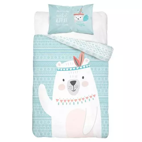 Bavlněné povlečení do postýlky Medvídek Indián green 100x135+40x60