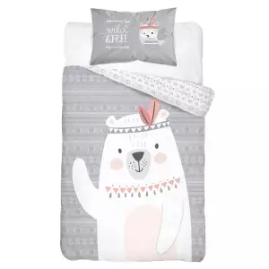 Bavlněné povlečení do postýlky Medvídek Indián grey 100x135+40x60