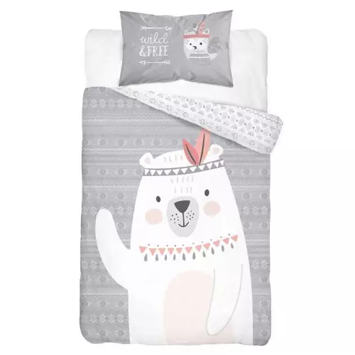 Bavlněné povlečení do postýlky Medvídek Indián grey 100x135+40x60