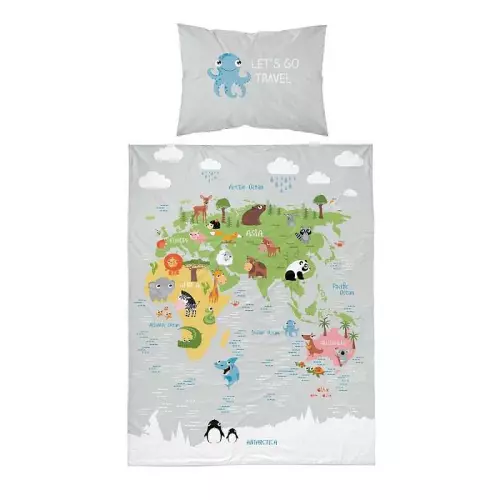 Bavlněné povlečení do postýlky Mapa grey 100x135+40x60