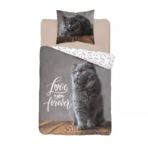 Bavlněné povlečení Kočka Love 140x200+70x80