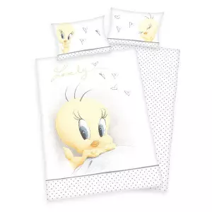Flanelové povlečení do postýlky Looney Tunes Tweety 100x135+40x60 (Bio)
