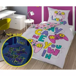 Bavlněné povlečení Play Game Pink 140x200+70x80 (svítící)
