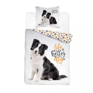 Bavlněné povlečení Border kolie Life 140x200+70x80