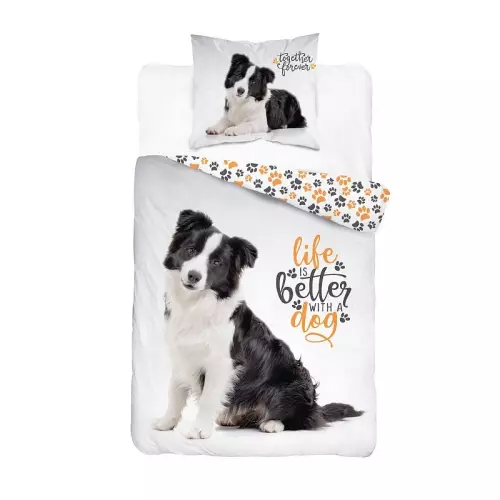 Bavlněné povlečení Border kolie Life 140x200+70x80