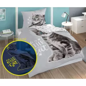Bavlněné povlečení Koťátko grey 140x200+70x80 (svítící)