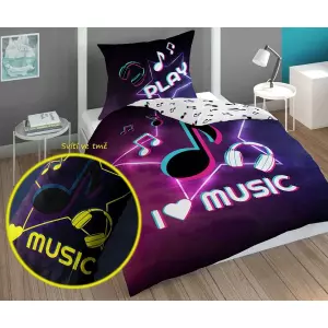 Bavlněné povlečení I love Music 140x200+70x80 (svítící)