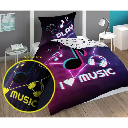 Bavlněné povlečení I love Music 140x200+70x80 (svítící)