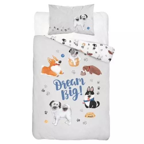 Bavlněné povlečení do postýlky Pejsci šedá 100x135+40x60