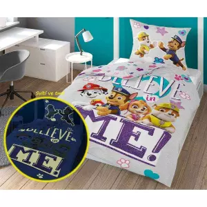 Bavlněné povlečení Paw Patrol believe 140x200+70x80 (svítící)