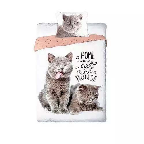 Bavlněné povlečení Nejlepší přátelé kočičky 140x200+70x90