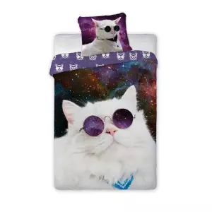 Bavlněné povlečení Kočka ve vesmíru 140x200+70x90