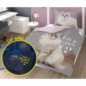 Bavlněné povlečení Kočka life 140x200+70x80 (svítící)