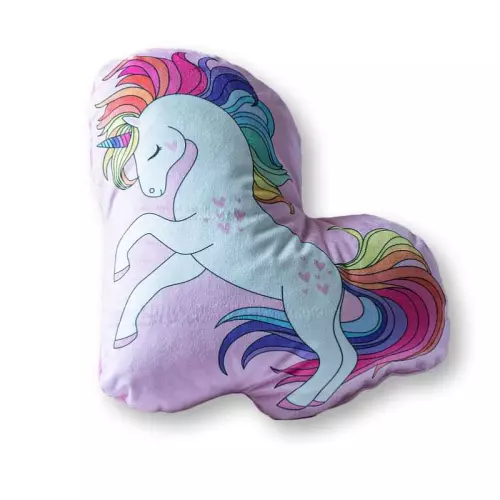 Tvarovaný mikroplyšový polštářek Jednorožec duha 33x30 cm
