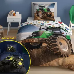 Bavlněné povlečení Traktor zelený 140x200+70x80 (svítící)