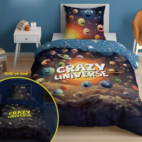Bavlněné povlečení Veselý vesmír svítící 140x200+70x80 (svítící)