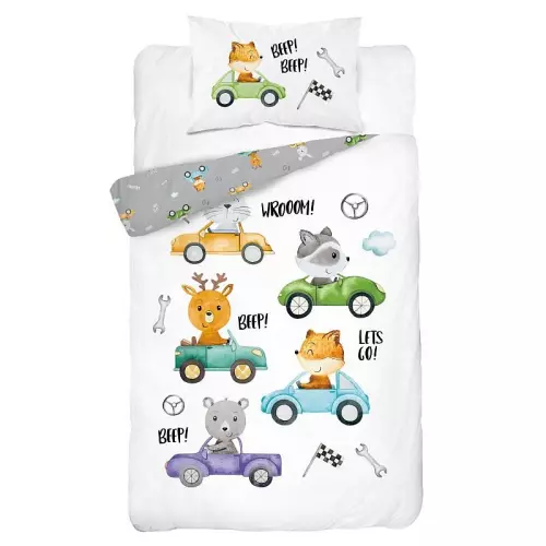 Bavlněné povlečení do postýlky Závodníci 100x135+40x60