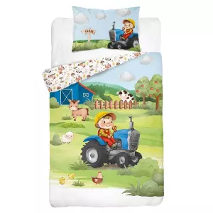 Bambusové povlečení do postýlky 3D Farma modrá 100x135+40x60