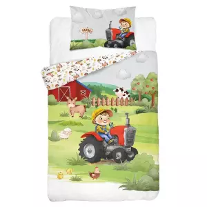 Bambusové povlečení do postýlky 3D Farma červená 100x135+40x60